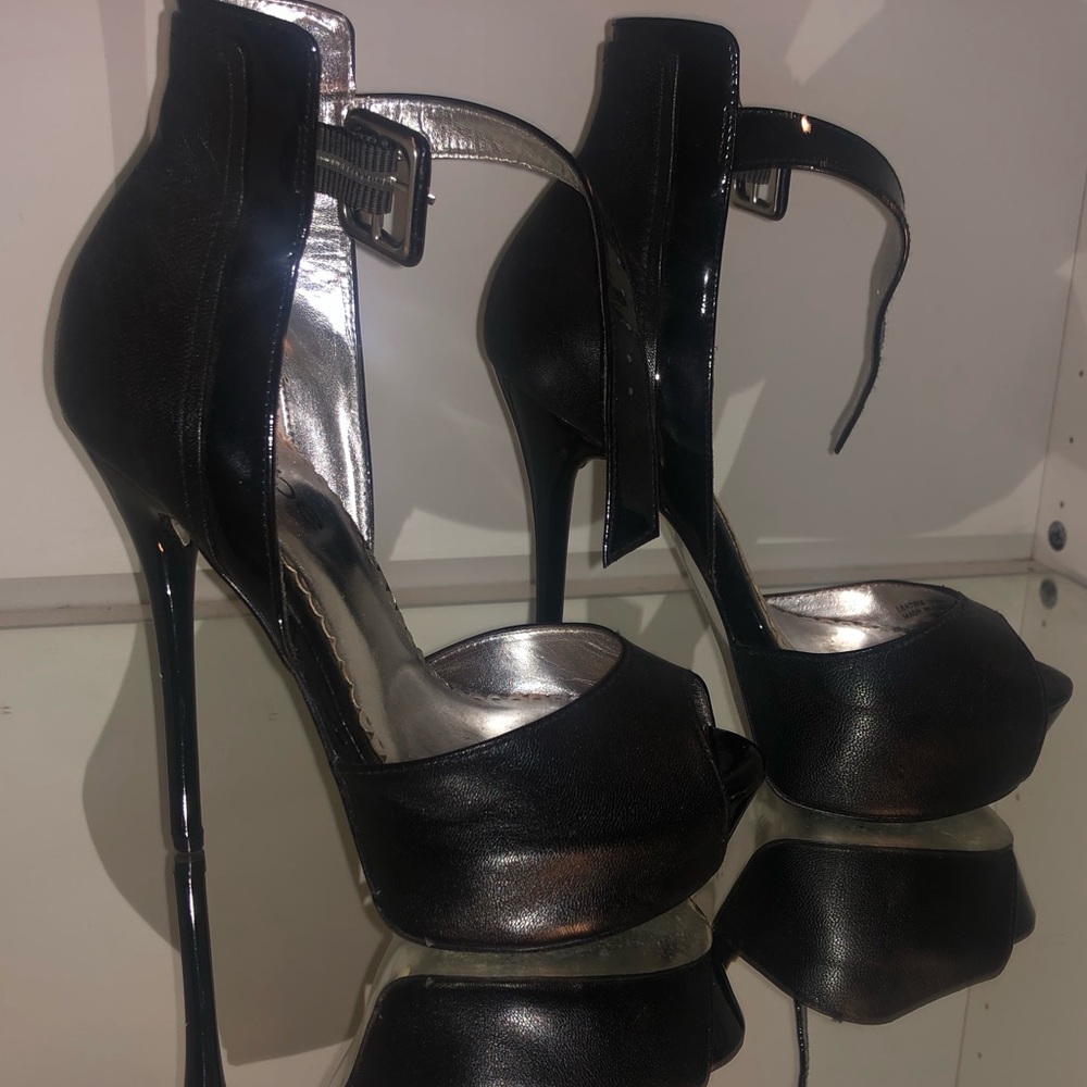 BEBE 5” platform ankle heels. Leather